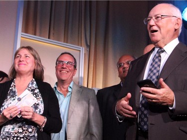 Sol Shinder, right, was one of 18 contestants to get eliminated during a contest to win $30,000 or a new Mercedes at the 30th Annual Gold Plate Dinner, held Tuesday, June 9, 2015, at the Hellenic Meeting and Reception Centre.