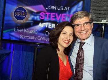 Steve Ramphos, 30-year-long chair of the Gold Plate Dinner fundraiser, and his wife, Doris, celebrate at the afterparty held at the Hellenic Meeting and Reception Centre on Tuesday, June 9, 2015.