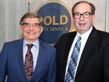 Steve Ramphos, 30-year-long chair of the Gold Plate Dinner fundraiser, with Steve Klein, CEO of Marketing Breakthroughs Inc., at this year's fundraising dinner, held at the Hellenic Meeting and Reception Centre on Tuesday, June 9, 2015.