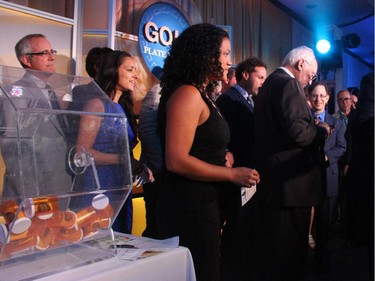 "Stuntman Stu" Schwartz on stage with 20 contestants of the elimination draw for $30,000 or a new Mercedes, held during the Hellenic Community's 30th Annual Gold Plate Dinner at the Hellenic Meeting and Reception Centre on Tuesday, June 9, 2015.