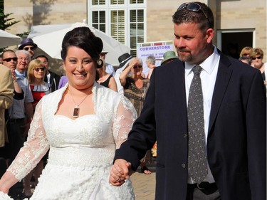 Sukhoo Sukhoo client Stephanie Russell modelled her custom-made wedding gown, accompanied by her new husband Ian, in the fashion show presented at the annual garden party for Cornerstone Housing for Women on Sunday, June 7, 2015, at the official residence of the Irish ambassador.