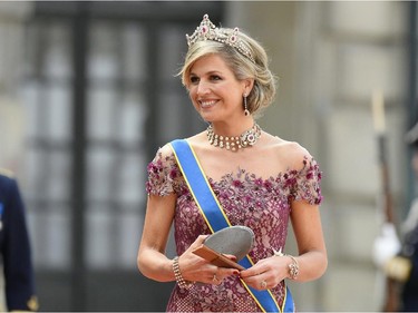 Queen Maxima of the Netherlands arrives for the wedding of Sweden's Crown Prince Carl Philip and Sofia Hellqvist at Stockholm Palace on June 13, 2015.