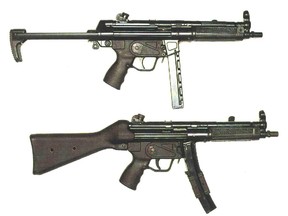 The firearms of the designs commonly known as the MP5 submachine gun and MP5 carbine, and any variants or modified versions of them, including the Heckler and Koch: