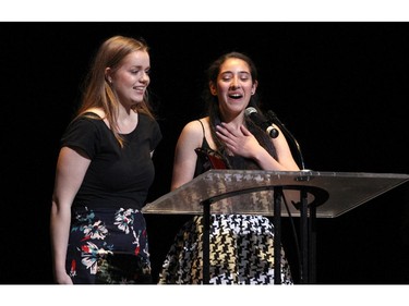 The winner(s) for Critics' Favorite Play: The Madwoman of Chaillot, Elmwood School, accept(s) their award, during the 10th annual Cappies Gala awards, held at the National Arts Centre, on June 07, 2015.