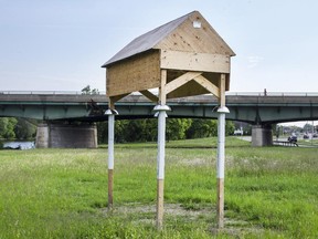 These wooden stilted boxes that have recently aroused the curiosity of passing motorists and others on Riverside Drive near Main Street are there to encourage barn swallows to nest there.