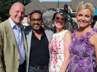 U.S. Ambassador Bruce Heyman with Ottawa couturier Frank Sukhoo, Vicki Heyman, and Whitney Fox at the annual garden party and fashion show for Cornerstone Housing for Women, held Sunday, June 7, 2015, at the official residence of the Irish ambassador.
