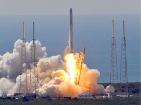 Space X's Falcon 9 rocket as it lifts off from space launch complex 40 at Cape Canaveral, Florida June 28, 2015 with a Dragon CRS7 spacecraft.  The unmanned SpaceX Falcon 9 rocket exploded minutes after liftoff from Cape Canaveral, Florida, following what was meant to be a routine cargo mission to the International Space Station. "The vehicle has broken up," said NASA commentator George Diller, after NASA television broadcast images of the white rocket falling to pieces. "At this point it is not clear to the launch team exactly what happened." The disaster was the first of its kind for the California-based company headed by Internet entrepreneur Elon Musk, who has led a series of successful launches even as competitor Orbital Sciences lost one of its rockets in an explosion in October, and a Russian supply ships was lost in April. SpaceX's live webcast of the launch went silent about two minutes 19 seconds into the flight, and soon after the rocket could be seen exploding and small pieces tumbling back toward Earth.