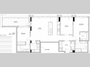 The Merritt is a two-bedroom unit with 1,431 square feet. A terrace adds another 132 square feet.