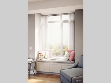 A bay window with seat is available as an option in some units.