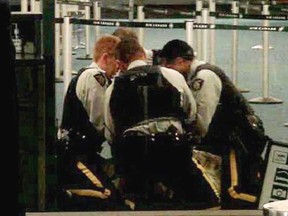 Nov. 14, 2007. Frame grab from video, released to media today, shot by Paul Pritchard at the Vancouver International Airport when he witnessed the tasering of Robert Dziekanski.