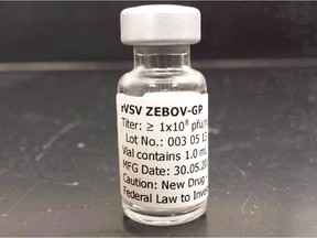 A vial of the Canadian-made Ebola vaccine rVSV-ZEBOV, is pictured in a recent photo.