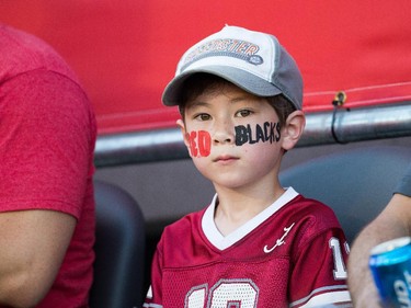 A young Redblacks fan in the stands.