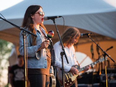 Amber Webber, left, and Stephen McBean of Black Mountain on the Canadian Stage.
