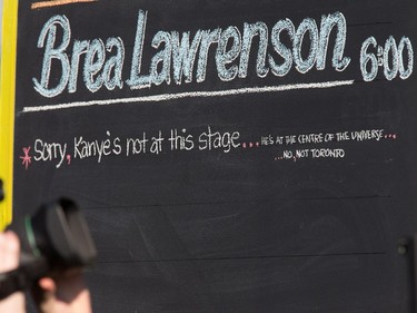 Amusing note on the chalkboard announcing Brea Lawrenson on the Canadian Stage.