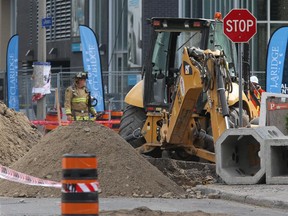 Backhoe split open a gas line at Nepean and Metcalfe streets in Ottawa, July 29, 2015.