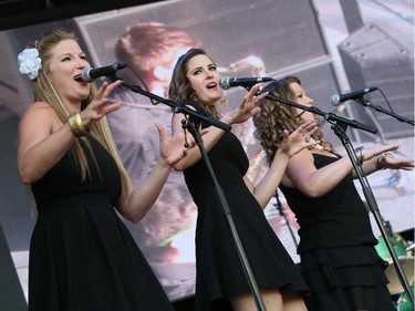 Mallory Russell, Lisa Fowler, and Jennifer Mason of Bluestone and the Memphis Moonshine during their performance on the Monster Energy Stage at Bluesfest in Ottawa, Ont. on Thursday July 16, 2015.
