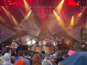 Brantley Gilbert uses inspiration from the Confederate flag for the stage backdrop as RBC Ottawa Bluesfest continues on Tuesday evening.