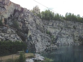 Police handout photo of the scene of the fatal cliff dive at the Morrison Quarry near Wakefield.