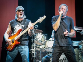 Deep Purple's Roger Glover, left, and Ian Gillan perform at Bluesfest 2015.