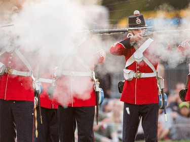 During the playing of the 1812 Overture a group of  soldiers fired volleys of shots as the annual Fortissimo‚ a free military and musical performance on Parliament Hill, took place took place on Thursday, July 23, 2015.