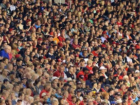 Fans of the Ottawa Redblacks against the B.C. Lions during first half action at TD Place in Ottawa, September 5, 2014.