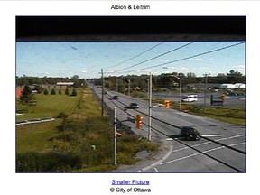 Typical image generated by a City of Ottawa traffic camera installed at Albion and Leitrim Roads.