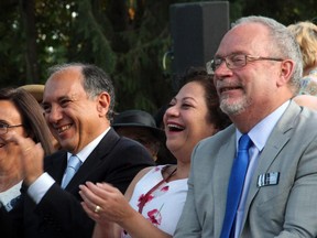 From left, hosts Martine Cornado and her husband, Italian Ambassador Gian Lorenzo Cornado, with Iliana Ordaz-Jeffries and her husband, John Peter Jeffries, general director of Opera Lyra Ottawa, at the 20th Annual Garden Party held at the ambassador's official residence on Wednesday, July 8, 2015.