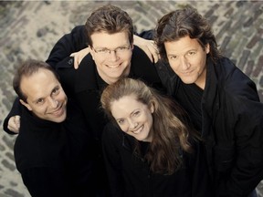 The St. Lawrence String Quartet. Lesley Robertson, front. Rear, from left: Christopher Costanza, Scott St. John, Geoff Nuttall.