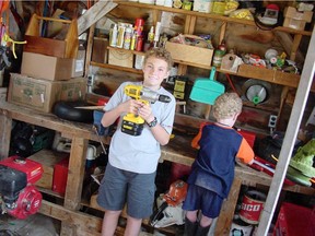 Two of Steve Maxwell’s boys use one of the workbenches at his place. A bench like this gives children a chance to explore, create and get competent with tools.