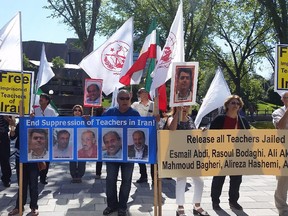 National Council of Resistance of Iran organized a protest to demand the release of imprisoned teachers in Iran.