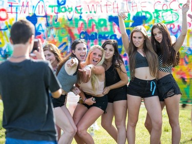 Girls from Barrhaven, Zoe McEwen, Katrina Lapointe, Kylie Watton, Carmen Estrada, Angie Bowes and Chelsea Webb (all 16) in front of the graffiti wall.