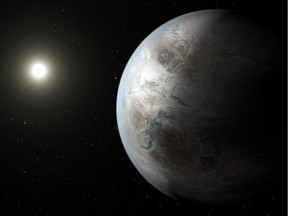 This artist's concept depicts one possible appearance of the planet Kepler-452b, the first near-Earth-size world to be found in the habitable zone of star that is similar to our sun.
