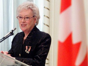 Flora MacDonald speaks after receiving the Pearson Peace Medal from Governor General Adrienne Clarkson at a ceremony at Rideau Hall in Ottawa, Friday, March 24, 2000. MacDonald, who served as a senior cabinet member in two Conservative federal governments and made a run for the party's leadership in 1976,  died last weekend.