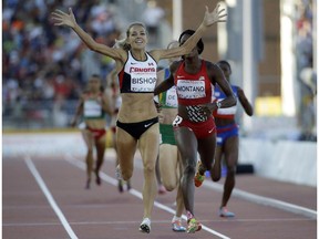 Canada's Melissa Bishop celebrates as she won the gold medal in the women's 800 metres at the Pan Am Games.