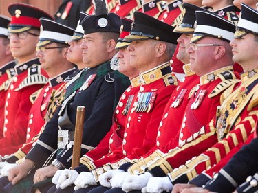 Members of the Ceremonial Guard Band gather for a group portrait before taking part in Fortissimo‚ the annual free military and musical performance on Parliament Hill, on  Thursday, July 23, 2015