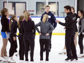 Olympic dancer champion Scott Moir, right,  hosted a special master class with partner, Tessa Virtue, not picture, for figure skaters at the Nepean Sportsplex in Ottawa Wednesday.