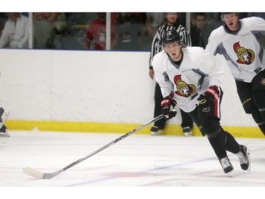 Prospect Filip Chlapik #78 of the Ottawa Senators skates during a scrimmage at the Kanata Recreation Centre in Ottawa on July 2, 2015.