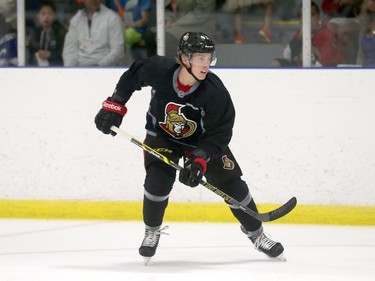 Prospect Ryan Dzingel #43 of the Ottawa Senators skates during a scrimmage at the Kanata Recreation Centre in Ottawa on July 2, 2015.