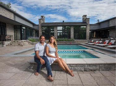 Rahul Kochar and fiancée Simran Narula live on the lower level, which is larger than many homes. In summer, meals are most often outside, near the pool.