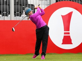 Brooke Henderson, seen here before the Womens British Open began, finished her first round at one-over Thursday.