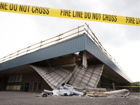 Building materials fell through an overhang at Briargreen Public School on Sunday, July 19, 2015.