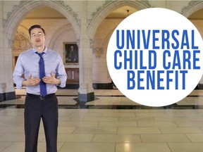 YouTube videos of Employment Minister Pierre Poilievre show him touting the enhanced child care benefit. A new poll suggests voters are responding well.