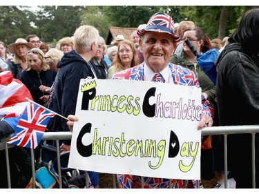 Royalist Terry Hutt queues outside the Sandringham Estate and the Church of St Mary Magdalene as they wait for the Christening of Princess Charlotte of Cambridge on July 5, 2015 in King's Lynn, England.