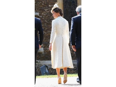 Pippa Middleton arrives at the Church of St Mary Magdalene on the Sandringham Estate for the Christening of Princess Charlotte of Cambridge on July 5, 2015 in King's Lynn, England.