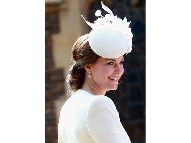 Catherine, Duchess of Cambridge arrives at the Church of St Mary Magdalene on the Sandringham Estate for the Christening of Princess Charlotte of Cambridge on July 5, 2015 in King's Lynn, England.