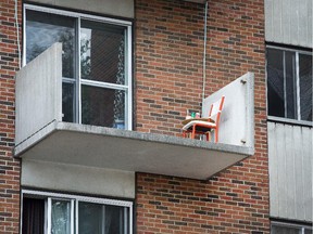 The fourth floor balcony at 2035 Othello where a woman fell from on the weekend.