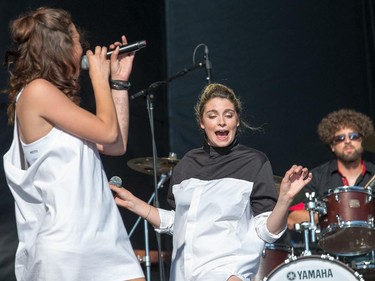 The girl-girl duo Heartstreets with Emma Beko, left, and Gab Godonas rapping and hip hopping on the Claridge Stage.