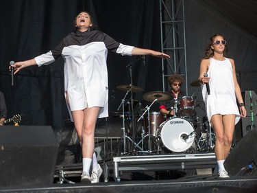 The girl-girl duo Heartstreets with Emma Beko, right, and Gab Godonas rapping and hip hopping on the Claridge Stage.