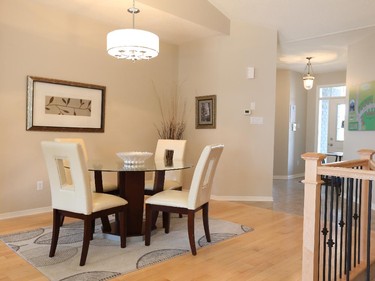 The dining area, between the foyer and living room, is slightly offset so while it feels part of the main living area, it’s simultaneously its own space.