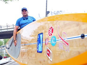 Trevor Petersen of Paddling with PTSD arrived in Ottawa by Stand Up Paddle Board to raise  awareness of PTSD and raising funds for Canadian Mental Health Association, July 06, 2015.
